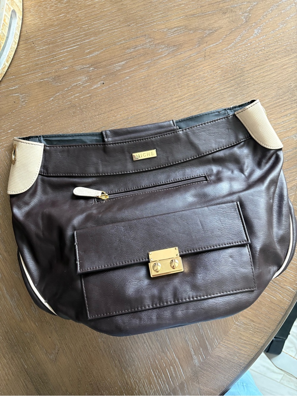 Miche Dominique Leather Handbag in Dark Brown and Black